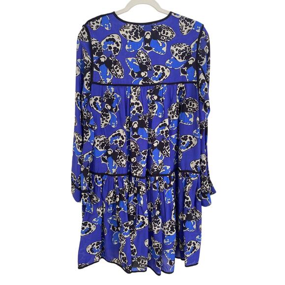 Dhruv Kapoor Long Sleeve Blue Print Babydoll Swing Mini Dress Anthropologie NWT - Picture 2 of 10